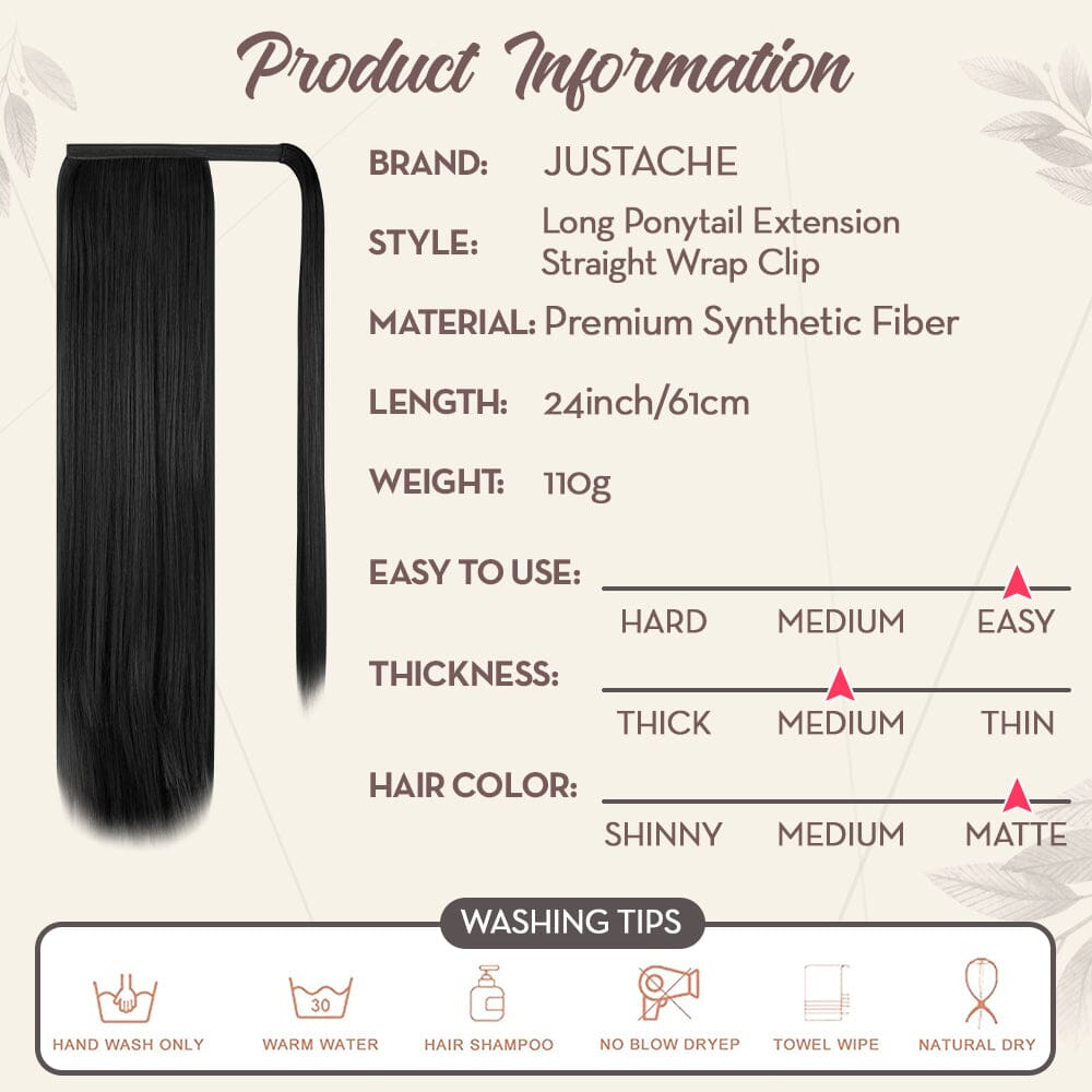 Snugvego Long Ponytail Extension Straight Wrap Clip