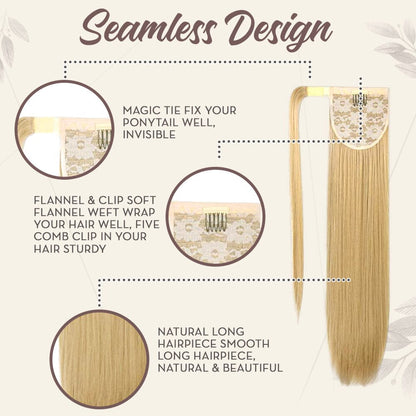 Snugvego Long Ponytail Extension Straight Wrap Clip